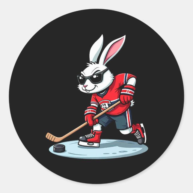 Pegatina Redonda Easter Bunny Playing Hockey  (Anverso)