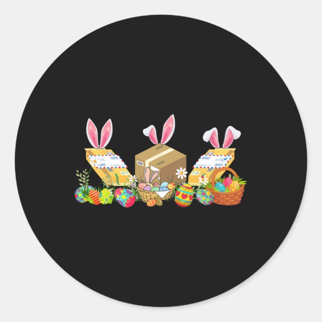 Pegatina Redonda Easter Bunny Postal Worker Tools Costume Huning E (Anverso)