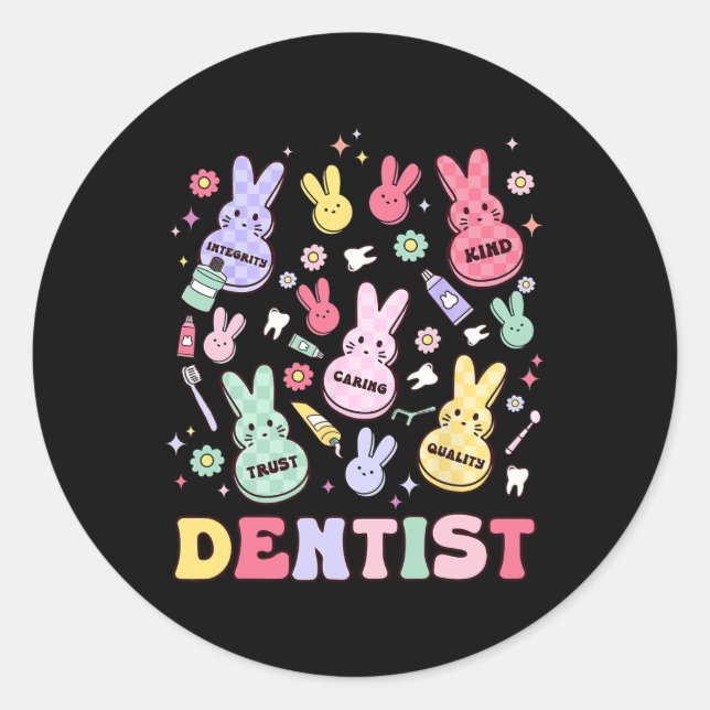 Pegatina Redonda Easter Dentist Retro Rdh Dental Hygienist Squad Bu (Anverso)