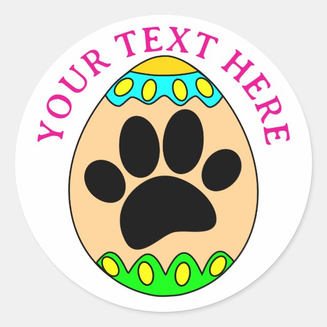 Pegatina Redonda Easter Egg Dog Paw Print Custom Text (Anverso)