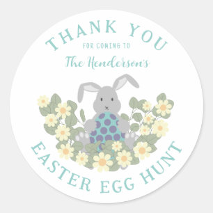 Pegatina Redonda Easter Egg Hunt Bunny Floral Gracias