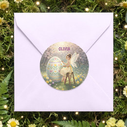 Pegatina Redonda Easter Fairy Painting Egg Spring