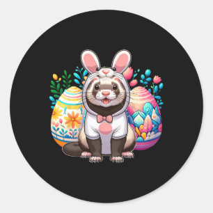 Pegatina Redonda Easter Ferret Cosplay Bunny Hunting Colorful Eggs