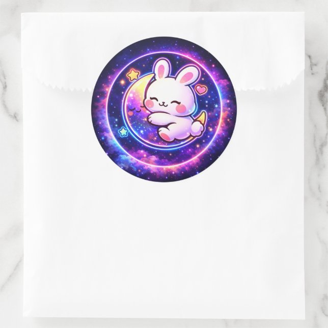 Pegatina Redonda Easter Galaxy Bunny Sticker | Spring Holiday Gift (Bolso)