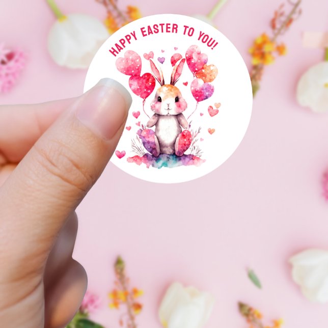 Pegatina Redonda Easter Greetings Bunny Heart Balloons Personalizad (Subido por el creador)