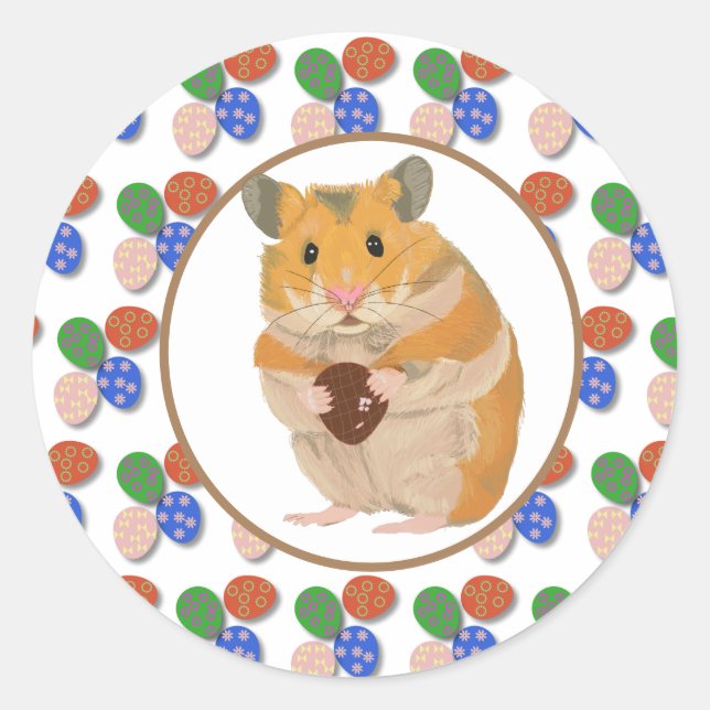Pegatina Redonda Easter Hamster with Chocolate Eggs  (Anverso)