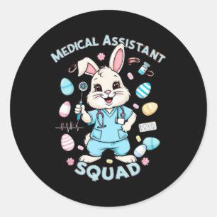 Pegatina Redonda Easter Healthcare Medical Istant Squad Bunny
