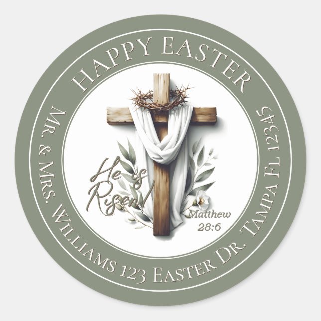 Pegatina Redonda Easter Morning Cross Return Address Label (Anverso)