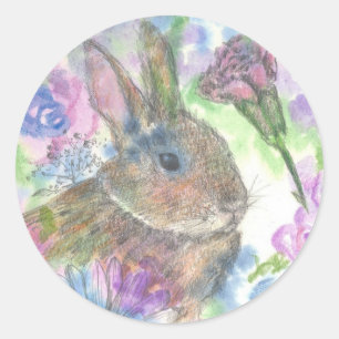 Pegatina Redonda Easter Rabbit Spring Garden