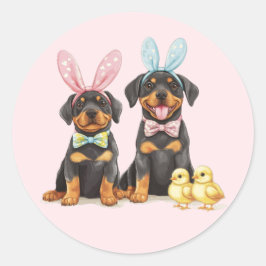 Pegatina Redonda Easter Rottweiler Dogs Bunny Ears