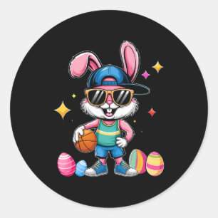 Pegatina Redonda Easter Sport Happy Easter Bunny Jugando Bysketbyll