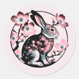 Pegatina Redonda Easter Spring Bunny Rabbit Dogwood