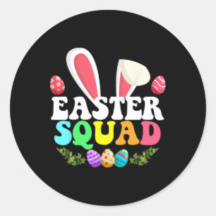 Pegatina Redonda Easter Squad Familiar Pareja Huevos Bunny