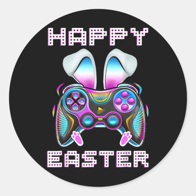 Pegatina Redonda Easter Video Game Controller Funny Gamer Niños (Anverso)