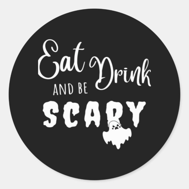 Pegatina Redonda Eat Drink And Be Scary Retro Graphic (Anverso)