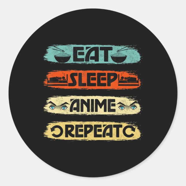 Pegatina Redonda Eat Sleep Anime Repeat Ramen Kawaii Japanese Manga (Anverso)