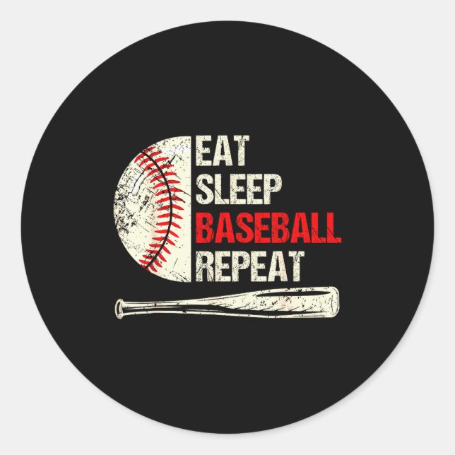 Pegatina Redonda Eat Sleep Baseball Repeat Funny Baseball Player  (Anverso)