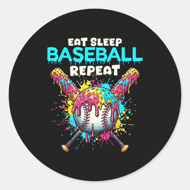 Pegatina Redonda Eat Sleep Baseball Repeat Funny Ice Cream Drip Cro (Anverso)