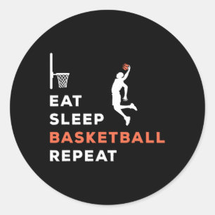 Pegatina Redonda Eat Sleep Basketball Repeat Player Coach Hooper
