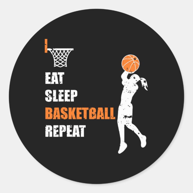 Pegatina Redonda Eat Sleep Basketball Repetir Chicas Baloncesto Jug (Anverso)