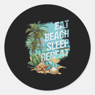 Pegatina Redonda Eat Sleep Beach Repetir vacaciones veraniegas Trop