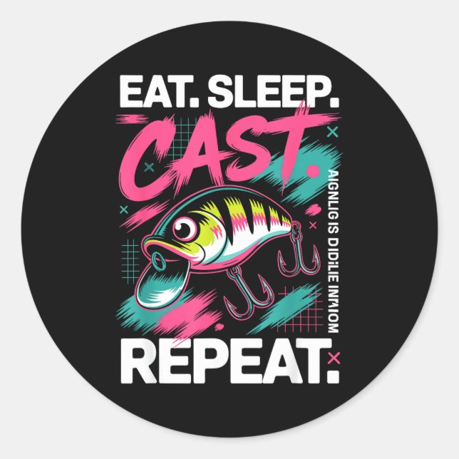 Pegatina Redonda Eat Sleep Cast Repeat Fishing Lover Men Dad Christ (Anverso)