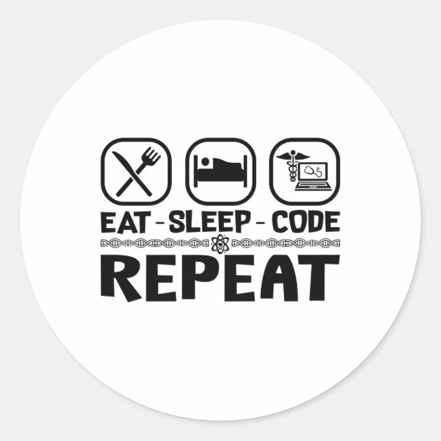 Pegatina Redonda Eat Sleep Code Repeat Medical Coder Coding Gift (Anverso)