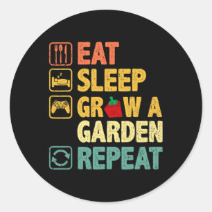 Pegatina Redonda Eat Sleep Grow Un Jardín Repetir Juego Gracioso
