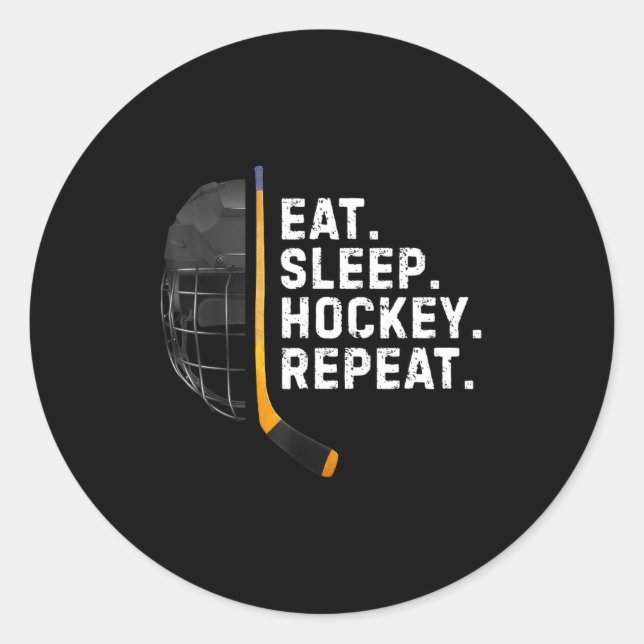 Pegatina Redonda Eat Sleep Hockey Repea Funny Cool Hockey Player  (Anverso)