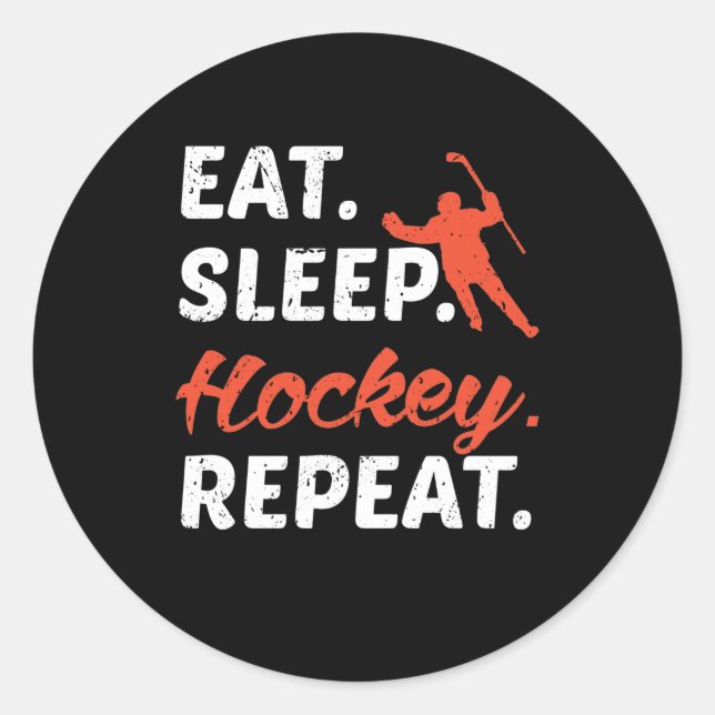 Pegatina Redonda Eat Sleep Hockey Repeat (Anverso)