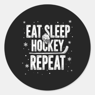 Pegatina Redonda Eat Sleep Hockey Repetir divertida fiesta de invie