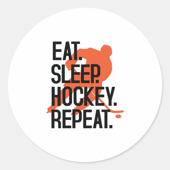 Pegatina Redonda Eat Sleep Hockey Repetir divertida hockey deportiv (Anverso)