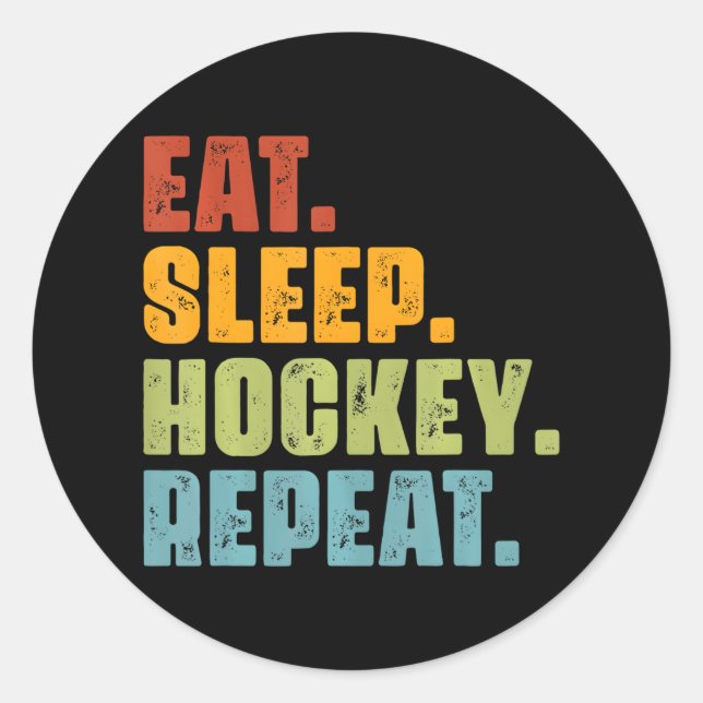 Pegatina Redonda Eat Sleep Hockey Repetir hockey divertidos (Anverso)