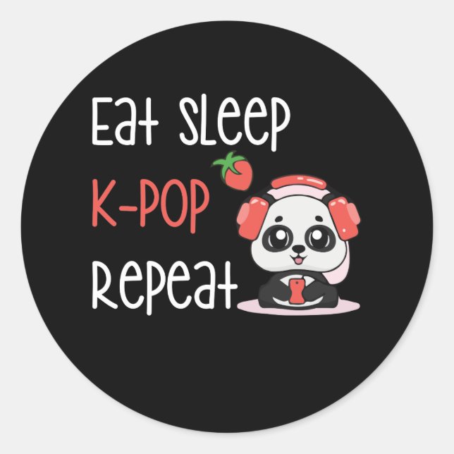 Pegatina Redonda Eat Sleep K-Pop Repeat KPop Panda (Anverso)