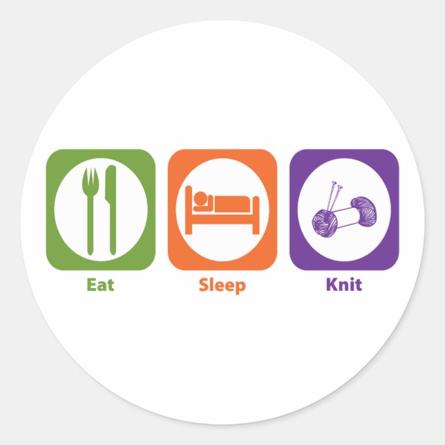 Pegatina Redonda Eat Sleep Knit (Anverso)