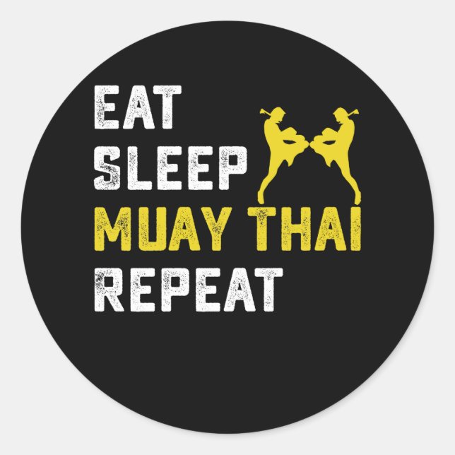 Pegatina Redonda Eat Sleep Muay Thai Repeat Gift (Anverso)