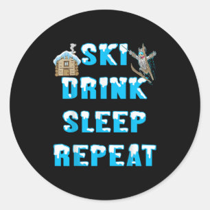 Pegatina Redonda Eat Sleep Ski Drink Repetir Nieve Invernadero Depo