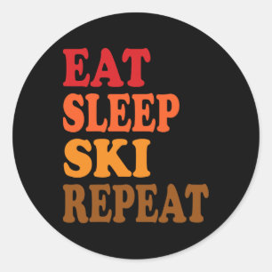 Pegatina Redonda Eat Sleep Ski Repeat Winter Mountains Skidge Lodge