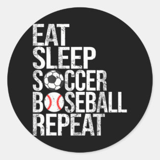Pegatina Redonda Eat Sleep Soccer Baseball Repetir bola divertida