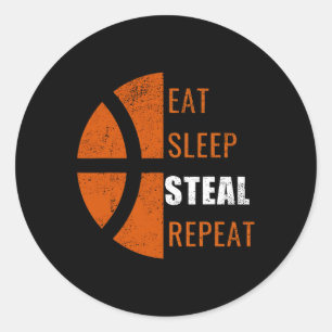 Pegatina Redonda Eat Sleep Steel Repeat Fun Basketball Men Ki