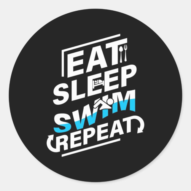 Pegatina Redonda Eat Sleep Swim (Anverso)