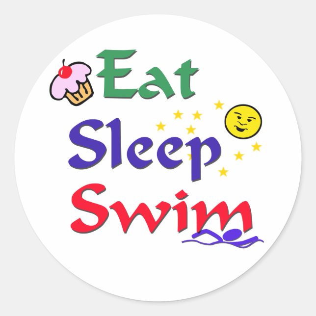 Pegatina Redonda Eat Sleep Swim (Anverso)