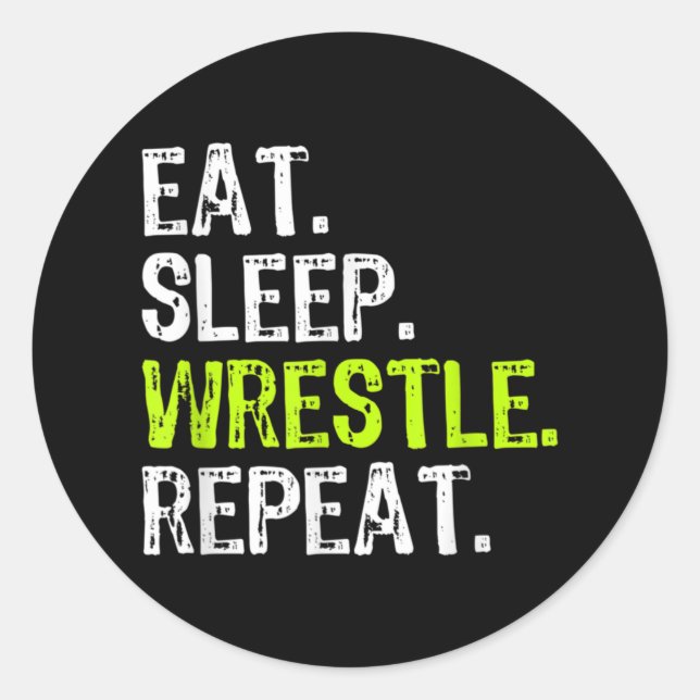 Pegatina Redonda Eat Sleep Wrestle Repeat Wrestler (Anverso)