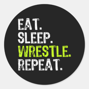 Pegatina Redonda Eat Sleep Wrestle Repeat Wrestler