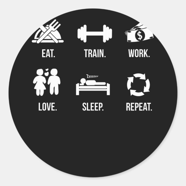 Pegatina Redonda Eat Train Work Love Sleep Repeat (Anverso)