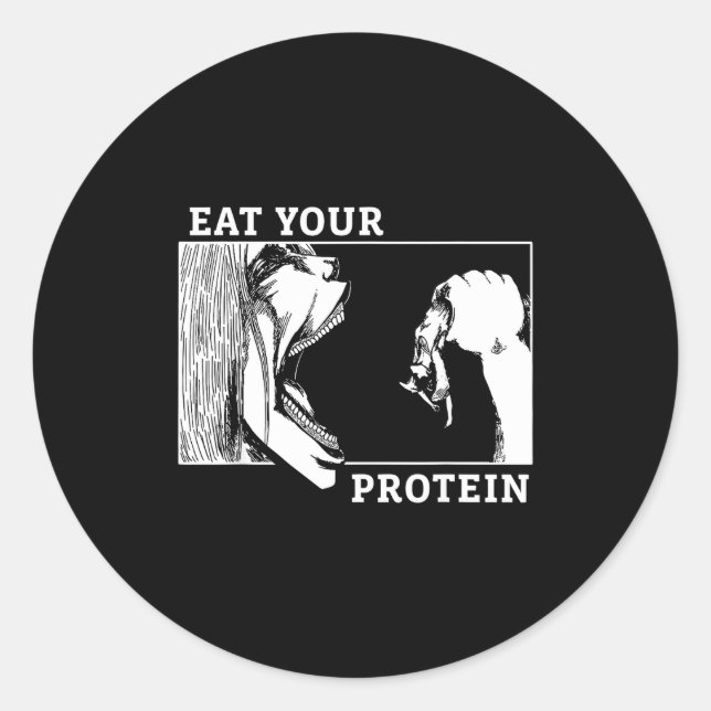 Pegatina Redonda Eat Your Protein Man Vs Gym Fitness  (Anverso)