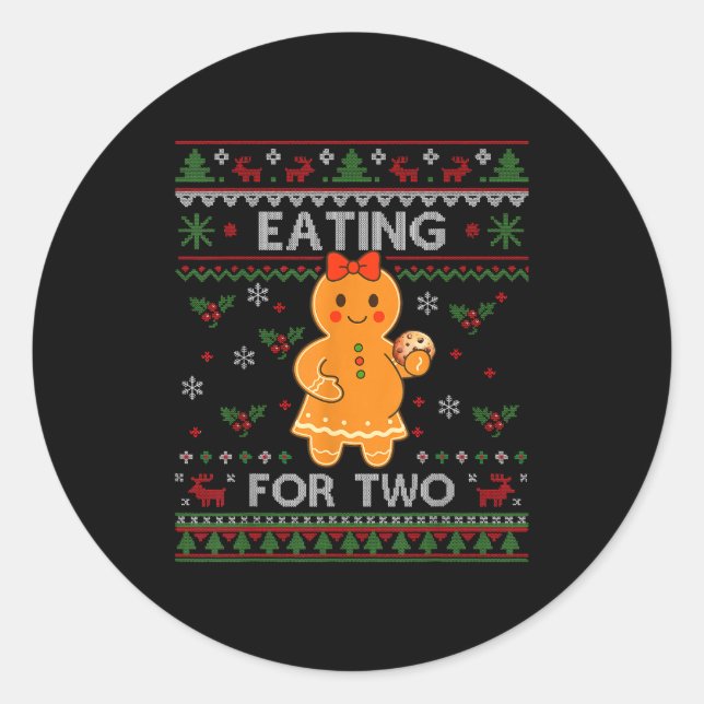 Pegatina Redonda Eating For Two Pregnancy Announcement Ugly Sweater (Anverso)