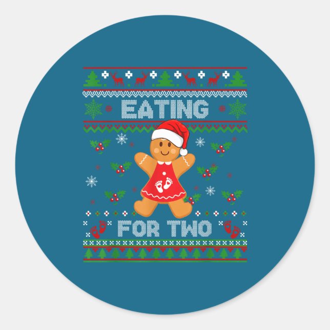 Pegatina Redonda Eating For Two Pregnancy Announcement Ugly Sweater (Anverso)
