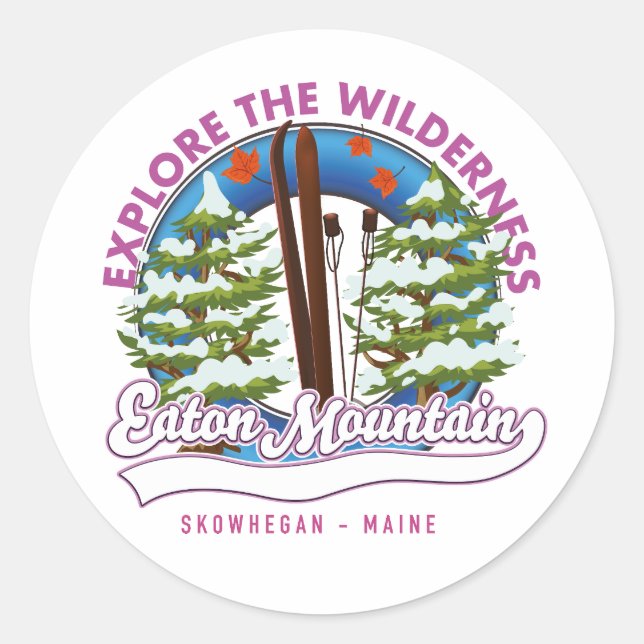 Pegatina Redonda Eaton Mountain Skowhegan, logo de Maine (Anverso)