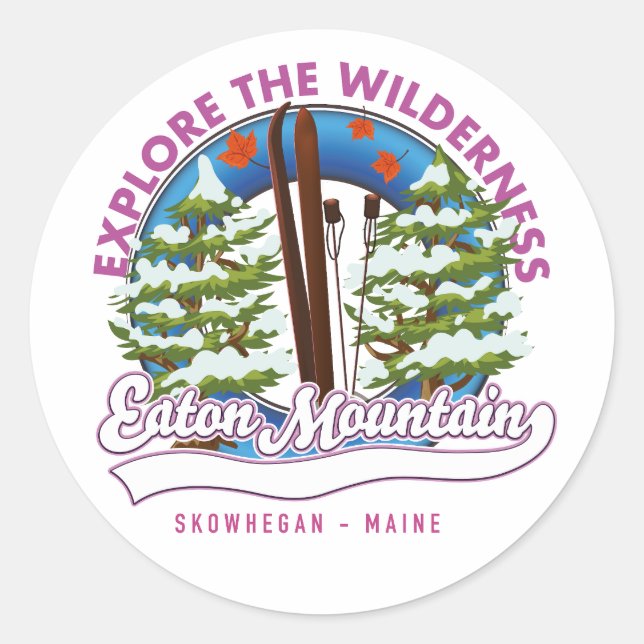 Pegatina Redonda Eaton Mountain Skowhegan, logo de Maine (Anverso)